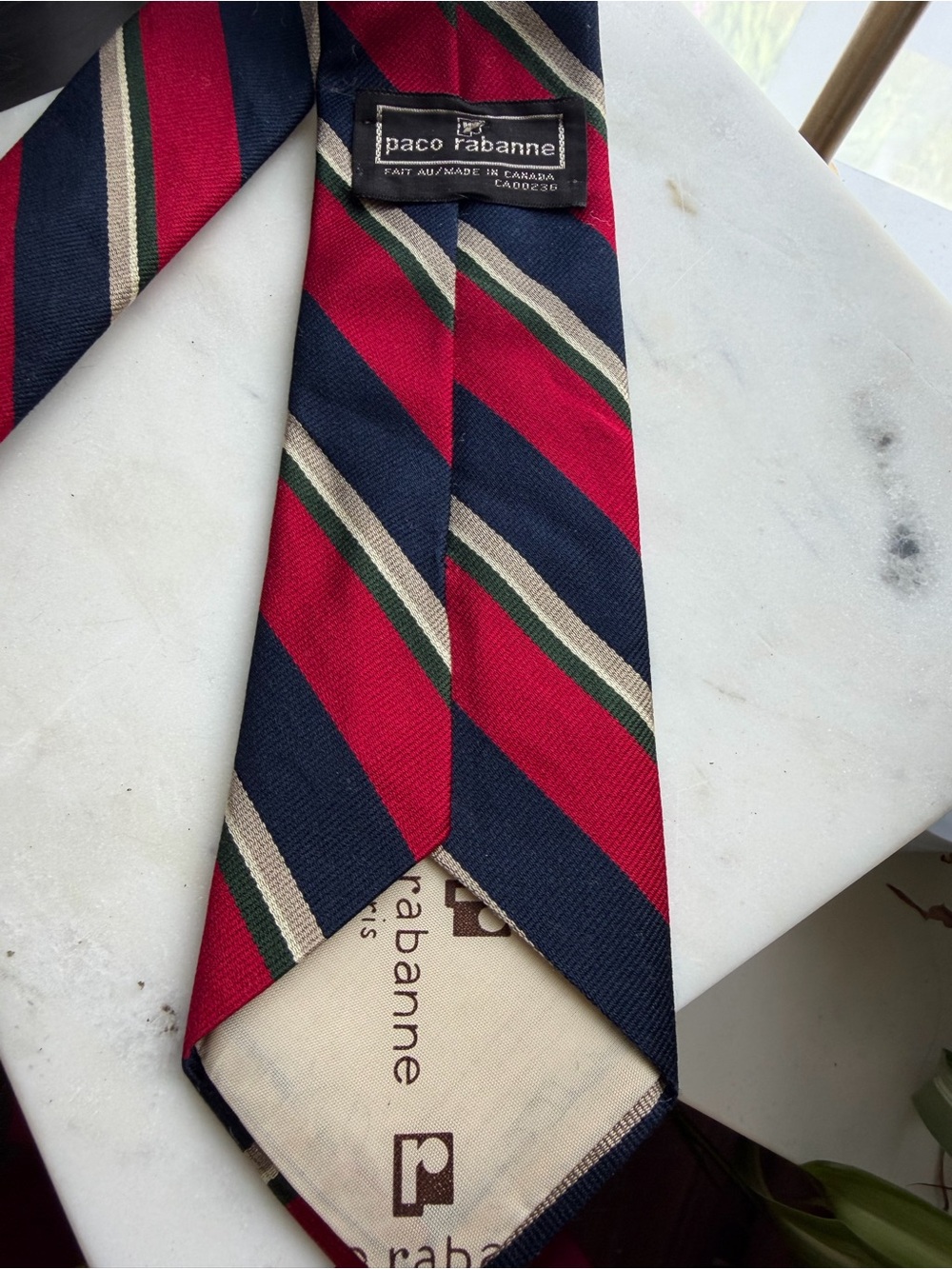Paco Rabanne Vintage Striped Silk Tie Red Navy OS - Picture 4 of 4